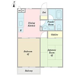 イーストベリーハウスA 2DKの間取図画像