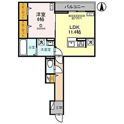 Dアヴァンス高富C棟 1LDKの間取図画像