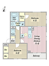 メグナリア 2階2LDKの間取り