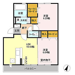 ラ・グランメール 1階2LDKの間取り