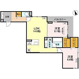 クレール 2LDKの間取図画像