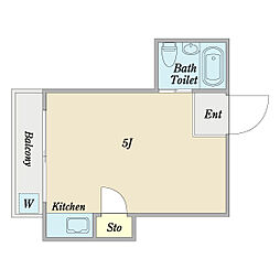 サンハイツI 2階ワンルームの間取り