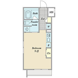 クリエシェンテ幡ヶ谷 2階ワンルームの間取り