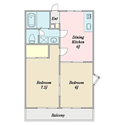 サンファミリア柴又 3階2DKの間取り