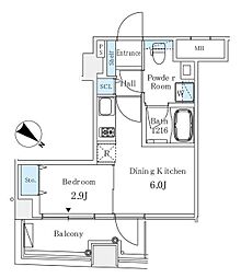 アイビーコート日本橋人形町 7階1DKの間取り