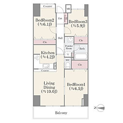 アビタシオン大島 4階3LDKの間取り