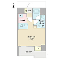 プレール・ドゥーク横濱山下町 7階ワンルームの間取り