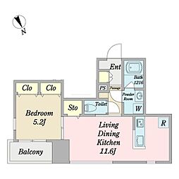 ＴＨＥ　ＲＥＳＩＤＥＮＣＥＨＡＲＵ 2階1LDKの間取り