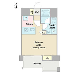 プレール・ドゥーク横濱山下町 ワンルームの間取図画像