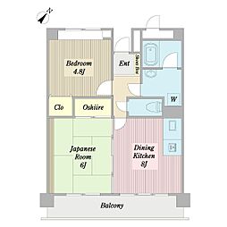ビューバレー三ツ沢 2DKの間取図画像