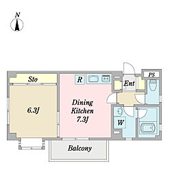 コスモス市ヶ尾II 2階1DKの間取り