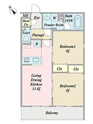 シオンイケジリ 2LDKの間取図画像