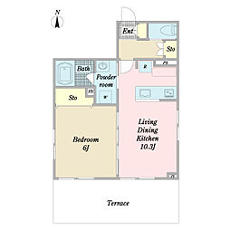 プリュイデメテオール 1LDKの間取図画像