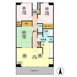 ルーチェ緑が丘　B 1階3LDKの間取り