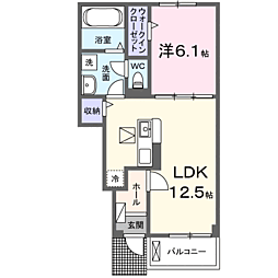 シャーロットタウンVI 1階1LDKの間取り
