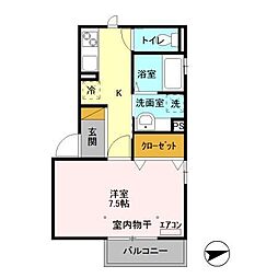 オーカー・ボア 2階1Kの間取り