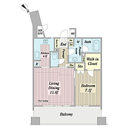ライオンズタワー五反田 1LDKの間取図画像