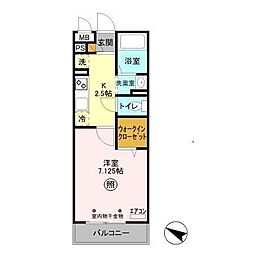 グランドソレイユBaba 3階1Kの間取り