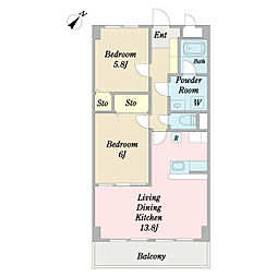 グランドゥール東松戸 7階2LDKの間取り