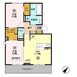 ハピネスB 2LDKの間取図画像