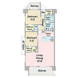 サンクレイドル八千代中央レジデンス 2LDKの間取図画像