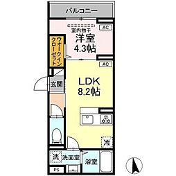 セレスティア亀有 2階1LDKの間取り