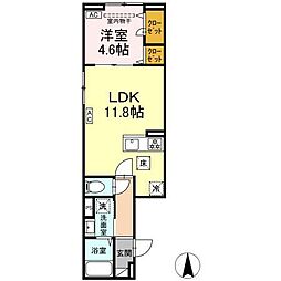セレスティア大谷田II 1階1LDKの間取り