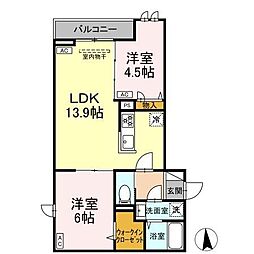 セレスティア六町II 2階2LDKの間取り
