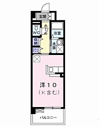 アヴニールヒルズ 2階ワンルームの間取り