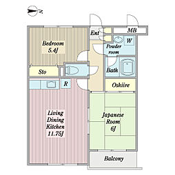 あさひ壱番館 2LDKの間取図画像