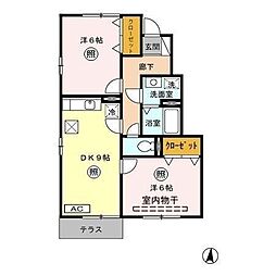 ハイツフォーシーズンA 2DKの間取図画像