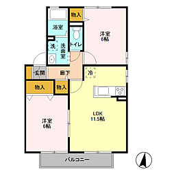 プラッツ・ルーエA棟 2LDKの間取図画像