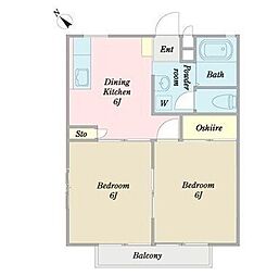 パークビレッジ2番館 0202 2階2DKの間取り