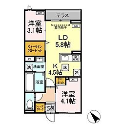 セレスティア白鳥 1階2LDKの間取り