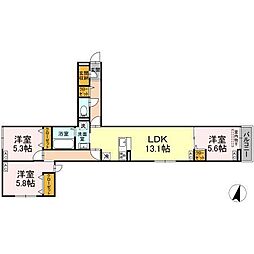 セレスティア江戸川II 202 2階3LDKの間取り