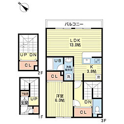 響 1LDKの間取図画像