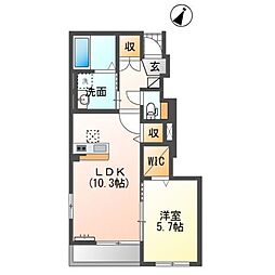 ソフィアB棟 1LDKの間取図画像