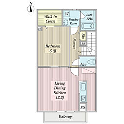 アルクスタケナカ 2階1LDKの間取り