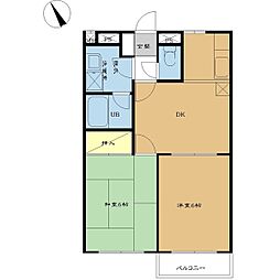 エレガンス共栄 2階2DKの間取り