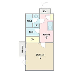 プリミエール和光 3階1Kの間取り