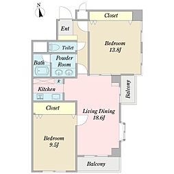 プロシード浦安 2LDKの間取図画像