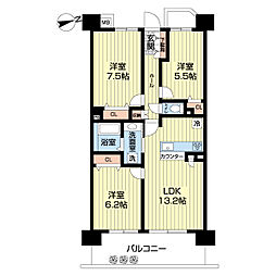 クレストシティタワーズ浦安ブライトウィング 3LDKの間取図画像