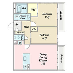 CoCo仲町台 2LDKの間取図画像