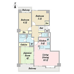 ヒルズアスパイア2号棟 3LDKの間取図画像