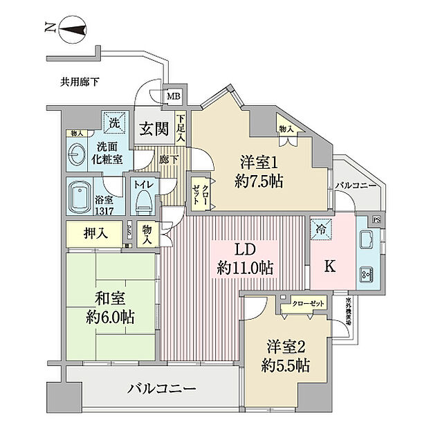 ダイアパレス湘南藤沢II(3LDK) 10階の間取り