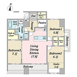 マンションキリモト 7階3LDKの間取り