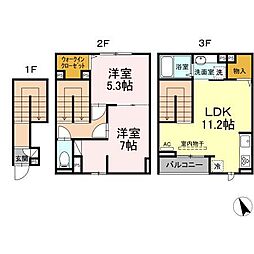 アナシエ田園調布 2階2LDKの間取り