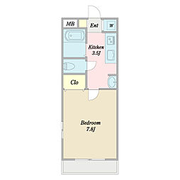 クレセントコンフォート 1階1Kの間取り