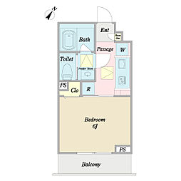 トラスティ白楽 1Kの間取図画像