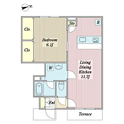 メゾンレーヴ2 1LDKの間取図画像